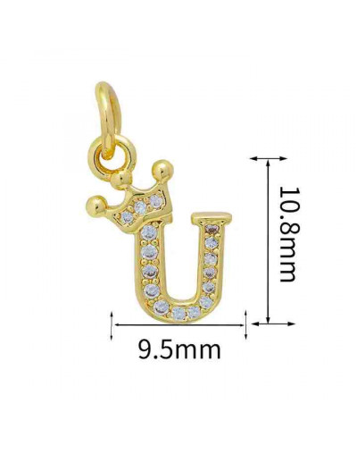 Letra "U"+Corona. Aleación+Zirconia. Baño 18K Gold. 11 milímetros. 5 mm arandela. 1 unidad.
