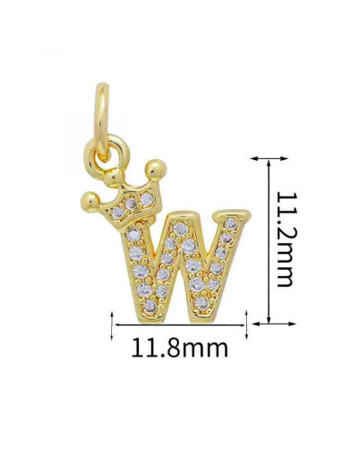 Letra "W"+Corona. Aleación+Zirconia. Baño 18K Gold. 11 milímetros. 5 mm arandela. 1 unidad.