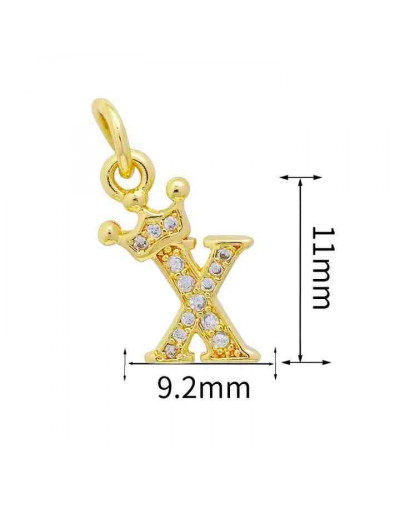 Letra "X"+Corona. Aleación+Zirconia. Baño 18K Gold. 11 milímetros. 5 mm arandela. 1 unidad.