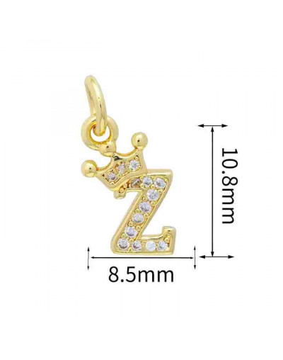 Letra "Z"+Corona. Aleación+Zirconia. Baño 18K Gold. 11 milímetros. 5 mm arandela. 1 unidad.