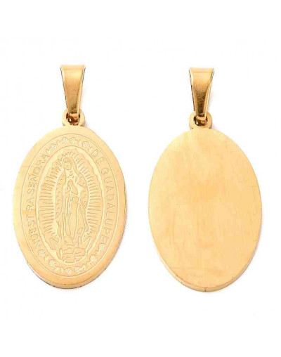 Virgen Guadalupe. Acero inoxidable. Color dorado. 21x13x1,5 mm. 4x6 mm de cierre. 1 ud.