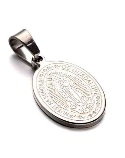 Virgen Guadalupe. Acero inoxidable. Color plateado. 21x13x1,5 mm. 4x6 mm de cierre. 1 ud.