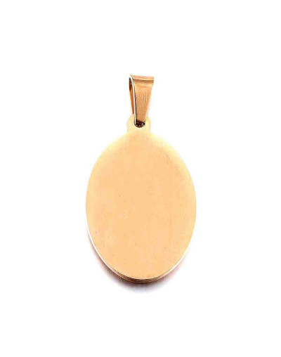 Virgen Guadalupe. Acero inoxidable. Color dorado. 27x17x3 mm. 4x6 mm de cierre. 1 ud.