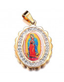 Virgen Guadalupe Acero inoxidable+Rhinestone. Color dorado. 28x21x3 mm. 4x6 mm cierre. 1 ud. Virgen Guadalupe Acero inoxidable+Rhinestone. Color dorado. 28x21x3 mm. 4x6 mm cierre. 1 ud.