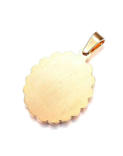 Virgen Guadalupe Acero inoxidable+Rhinestone. Color dorado. 28x21x3 mm. 4x6 mm cierre. 1 ud.