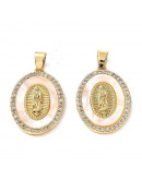 Virgen Guadalupe. Aleación+Zirconia. Baño 18KGold. 19x25x3 mm. 4,5x3,5 mm cierre. 1 ud.