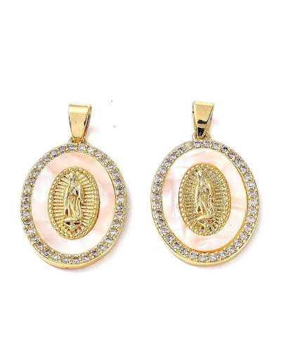 Virgen Guadalupe. Aleación+Zirconia. Baño 18KGold. 19x25x3 mm. 4,5x3,5 mm cierre. 1 ud.