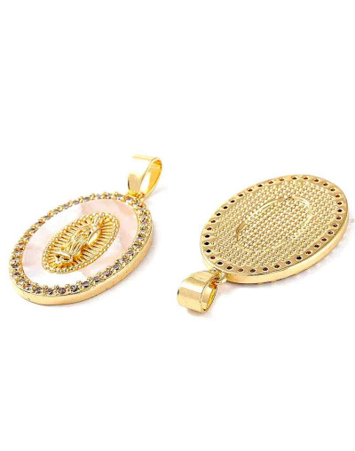 Virgen Guadalupe. Aleación+Zirconia. Baño 18KGold. 19x25x3 mm. 4,5x3,5 mm cierre. 1 ud.