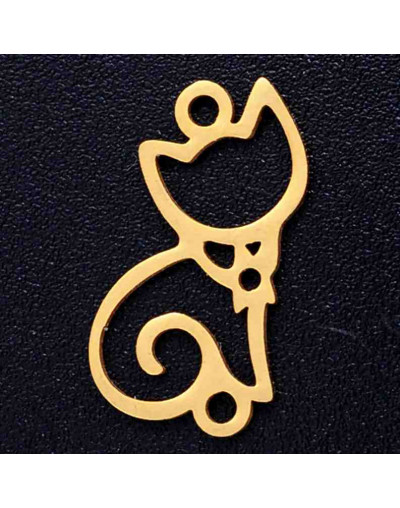 Gato. Acero inoxidable. Color dorado. 16x9x1 milímetros. 1,4 mm perforación. 1 unidad.