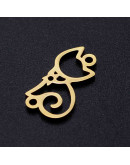 Gato. Acero inoxidable. Color dorado. 16x9x1 milímetros. 1,4 mm perforación. 1 unidad.