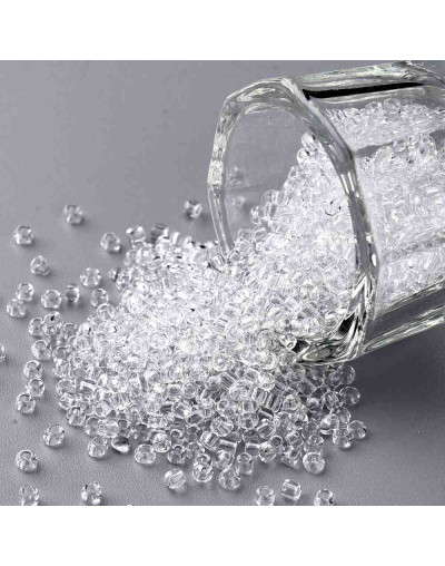 Chaquira. Cristal. CLEAR. 2 milímetros. 1 milímetro perforación. 40 gramos (2600 uds aprox).
