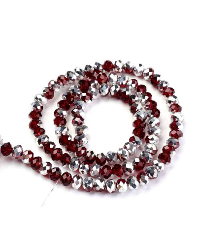 Rondelle faceteado. 8x6 milímetros. RED WINE PLATED. 1 milímetro perforación. 70 uds hilo (aprox).