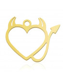 Corazón+Diablo. Acero inoxidable. Color dorado. 15x19x1 milímetros. 1,5 mm agujero. 1 unidad. Corazón+Diablo. Acero inoxidable. Color dorado. 15x19x1 milímetros. 1,5 mm agujero. 1 unidad.