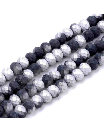 Rondelle faceteado. 4x3 milímetros. BLACK TONES FROST. 1 mm perforación. 150 uds hilo (aprox).