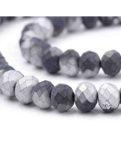 Rondelle faceteado. 4x3 milímetros. BLACK TONES FROST. 1 mm perforación. 150 uds hilo (aprox).