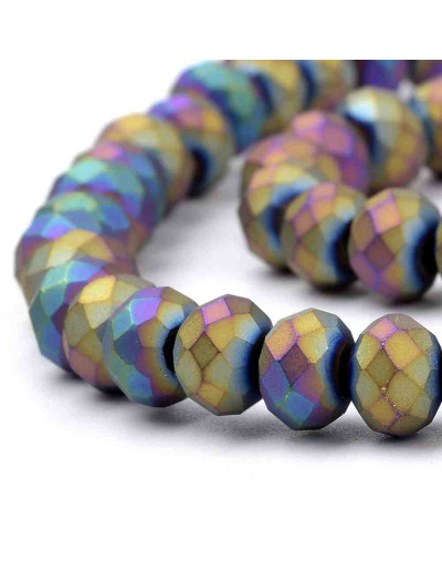 Rondelle faceteado. 4x3 milímetros. COLORFUL FROST. 1 mm perforación. 150 uds hilo (aprox).