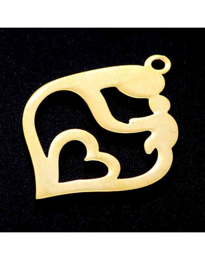 Madre+Niño+Corazón. Acero inoxidable. Color dorado. 24x17x1 mm. 1,5 mm agujero. 1 unidad.