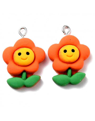 Flor (3). Resina+Aleación de cobre. Color plateado. 28x19x7 milímetros. 2 mm perforación. 2 uds.