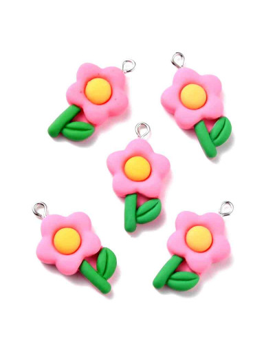 Flor (4). Resina+Aleación de cobre. Color plateado. 31x17x6 milímetros. 2 mm perforación. 2 uds.