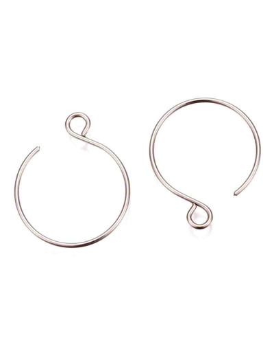 Ganchos aretes. Acero inoxidable. Color plateado. 22x18 mm. 0,8 mm grosor. 2,5 mm perforación. 20 ud