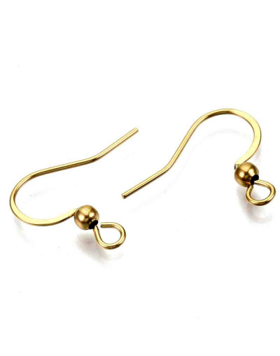 Ganchos aretes. Acero inoxidable. Real 18K Gold. 16x18 mm. 0,7 mm grosor. 2 mm perforación. 10 uds.