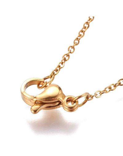 Acero inoxidable. Color dorado. Con cierre. 45 centímetros largo. 1 milímetro grosor. 1 unidad.