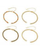 Cadena pulsera. Aleación de cobre+Esmalte. Color dorado. 140 milímetros. Con extensión. Set 4 uds.