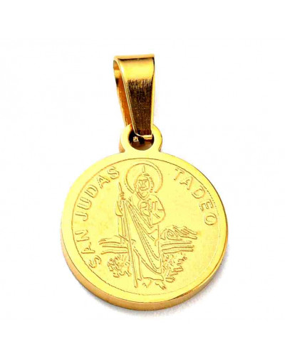 San Judas Tadeo. Acero inoxidable. Color dorado. 15x12x1,5 mm. 6x2,8 mm cierre. 1 unidad.