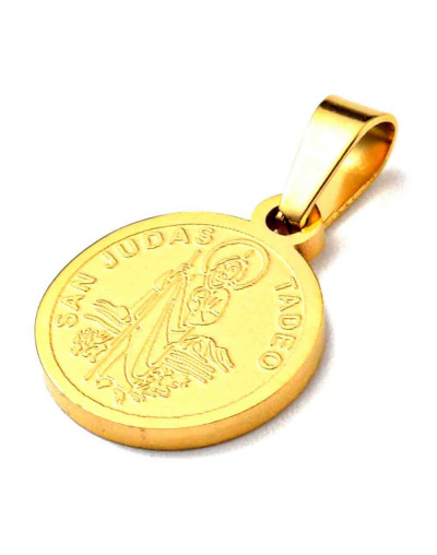 San Judas Tadeo. Acero inoxidable. Color dorado. 15x12x1,5 mm. 6x2,8 mm cierre. 1 unidad.