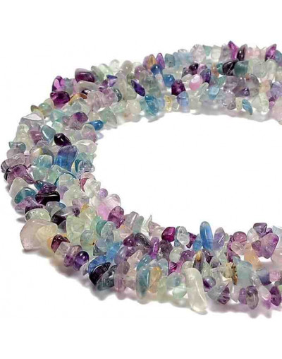 Chips 5-8 milímetros. Fluorita. 0,8 mm perforación. 250 unidades hilo aproximado. 1 hilo.