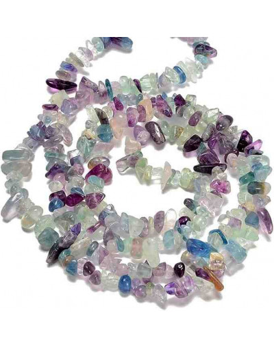 Chips 5-8 milímetros. Fluorita. 0,8 mm perforación. 250 unidades hilo aproximado. 1 hilo.