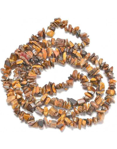 Chips 5-8 milímetros. Ojo de Tigre. Amarillo. 0,8 mm perforación. 250 uds hilo aproximado. 1 hilo.