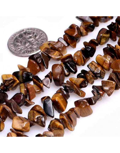 Chips 5-8 milímetros. Ojo de Tigre. Oscuro. 0,8 mm perforación. 250 uds hilo aproximado. 1 hilo.