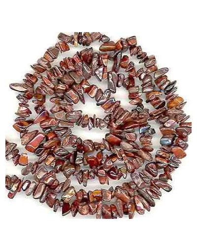 Chips 5-8 milímetros. Ojo de Tigre. Rojizo. 0,8 mm perforación. 250 uds hilo aproximado. 1 hilo.