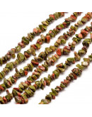 Chips 5-8 milímetros. Unakite. 0,8 mm perforación. 250 unidades hilo aproximado. 1 hilo.