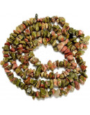 Chips 5-8 milímetros. Unakite. 0,8 mm perforación. 250 unidades hilo aproximado. 1 hilo.