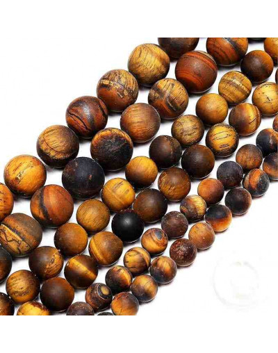 Ojo de Tigre. Mate. 08 milímetros diámetro. 1 mm perforación. 45 unidades hilo aproximado. 1 hilo.