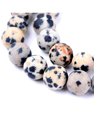 Jásper Dálmata. Mate. 10 milímetros diámetro. 1 mm perforación. 35 unidades hilo aproximado. 1 hilo.