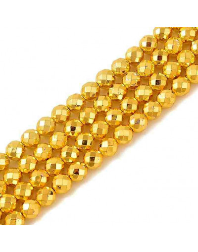 Hematite sintético. Dorado. Faceteado. 04 mm diámetro. 1 mm perforación. 90 uds hilo (aproximado).