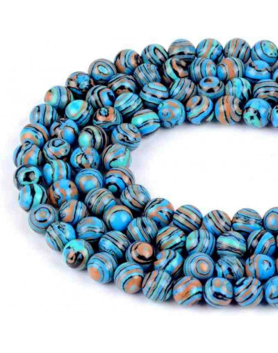 Malaquita sintética. Tonos azules. 04 mm diámetro. 1 mm perforación. 90 uds hilo aprox. 1 hilo.