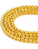 Hematite sintético. Dorado. Faceteado. 08 mm diámetro. 1 mm perforación. 45 uds hilo (aproximado). Hematite sintético. Dorado. Faceteado. 08 mm diámetro. 1 mm perforación. 45 uds hilo (aproximado).