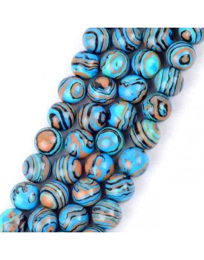 Malaquita sintética. Tonos azules. 10 mm diámetro. 1 mm perforación. 35 uds hilo aprox. 1 hilo.