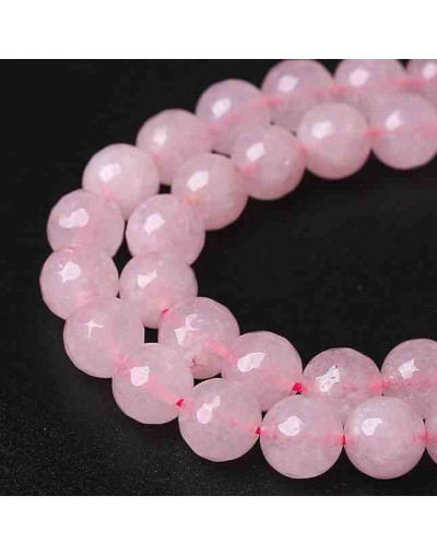 Cuarzo Rosa. Faceteado. 08 mm diámetro. 1 mm perforación. 45 unidades hilo aproximado. 1 hilo.