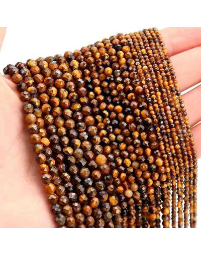 Ojo de Tigre. Faceteado. 04 milímetros diámetro. 1 mm perforación. 90 unidades hilo aprox. 1 hilo.