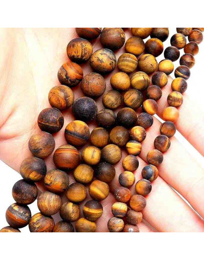 Ojo de Tigre. Mate. 12 milímetros diámetro. 1 mm perforación. 30 unidades hilo aproximado. 1 hilo.