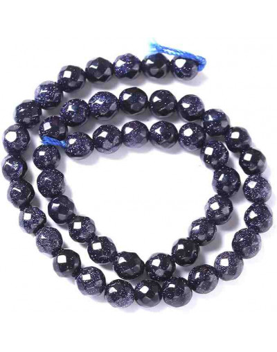 Aventurina Azul. Faceteada. 06 mm diámetro. 1 mm perforación. 60 unidades hilo aprox. 1 hilo.