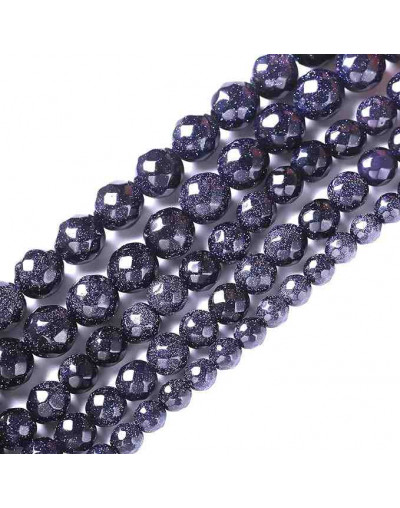 Aventurina Azul. Faceteada. 08 mm diámetro. 1 mm perforación. 45 unidades hilo aprox. 1 hilo.