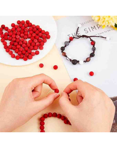 Lava natural. Rojo. 06 milímetros diámetro. 1 mm perforación. 60 unidades hilo aprox. 1 hilo.