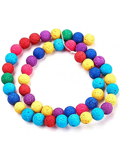 Lava natural. Varios colores. 10 mm diámetro. 1 mm perforación. 35 unidades hilo aprox. 1 hilo.