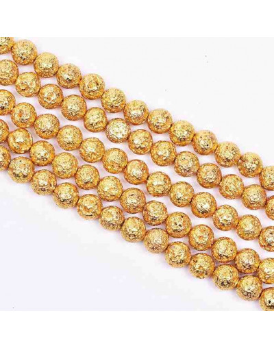 Lava natural. Electroplateado GOLD. 06 mm diámetro. 1 mm perforación. 60 uds hilo aprox. 1 hilo.